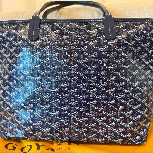 Goyard Blue Chevron Print Saint Louis Tote - Picture 2 of 13